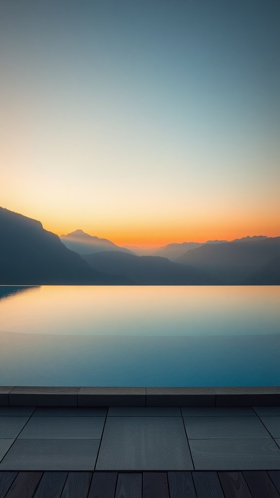 An elegant infinity pool overlooking scenic mountains during sunset