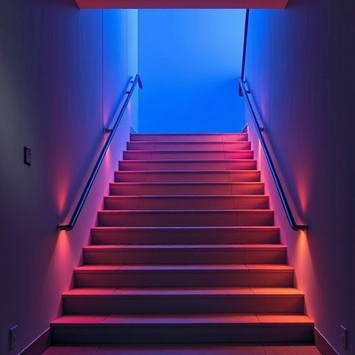 Staircase with colorful smart lighting