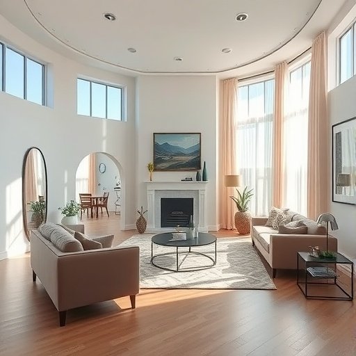Bright and airy open-concept living room with large windows and light-colored furniture.