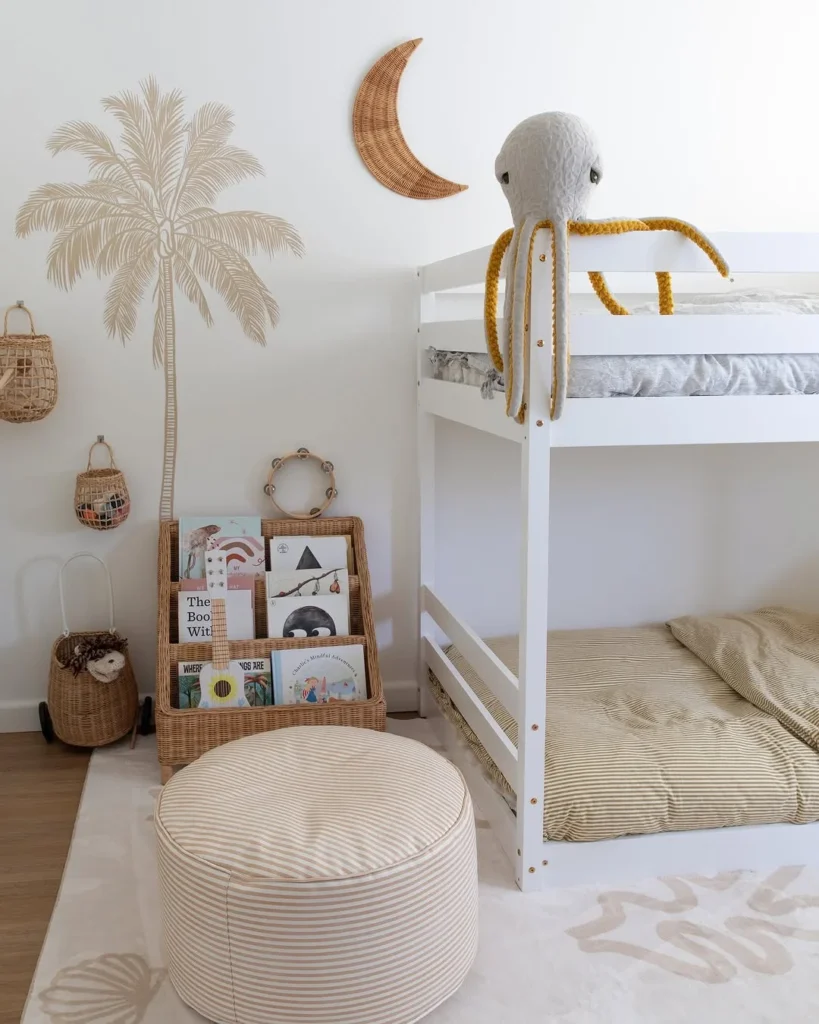 9.Minimalist Bunk Bed with Boho Touches